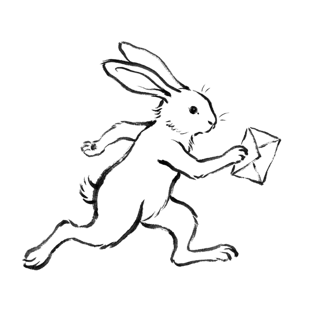 手紙を届けるうさぎの墨絵