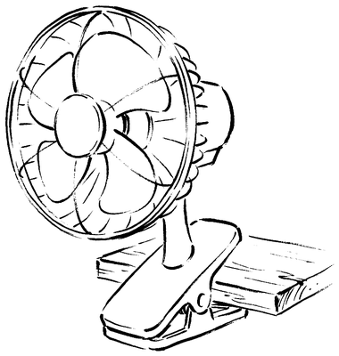 クリップ扇風機の墨絵