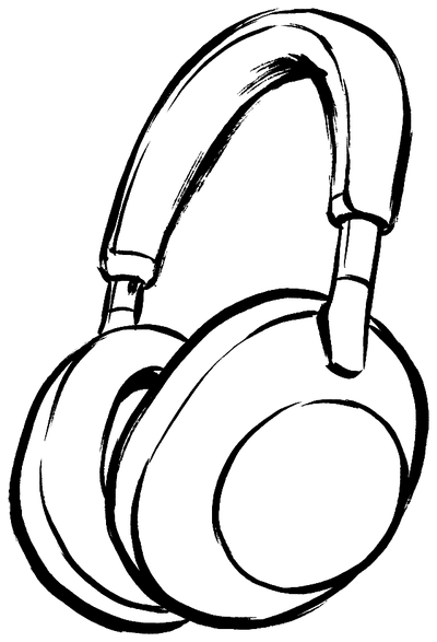 オーバーイヤーヘッドホンの墨絵